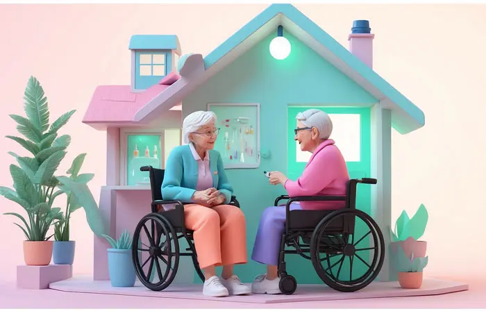 Elderly Friends Elderly Couples Spending Time Together 3D Character Design Illustration